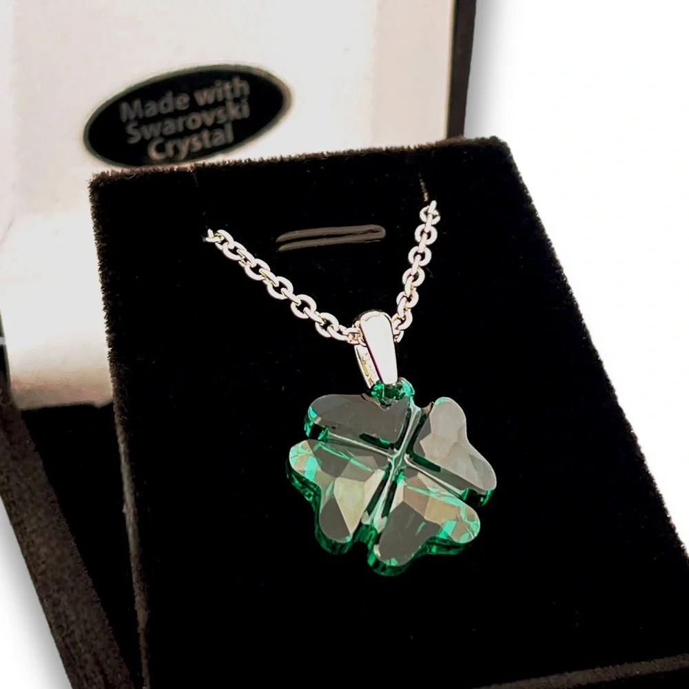 Faceted Crystal Shamrock Necklace - Four Leaf Clover Swarovski Crystal